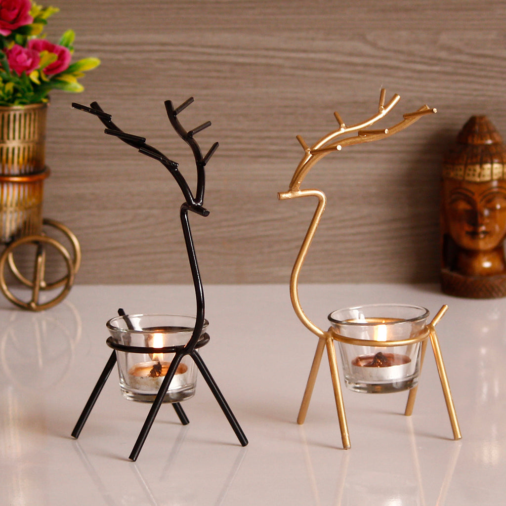 Deer Shaped Metal Tea Light Holder (Set of 2)