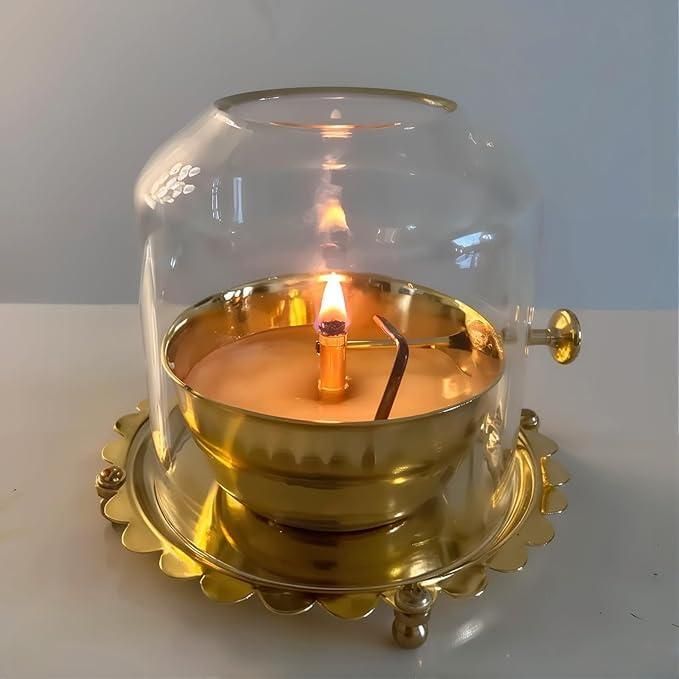 Golden Brass Akhand Diya with Rotating Wick