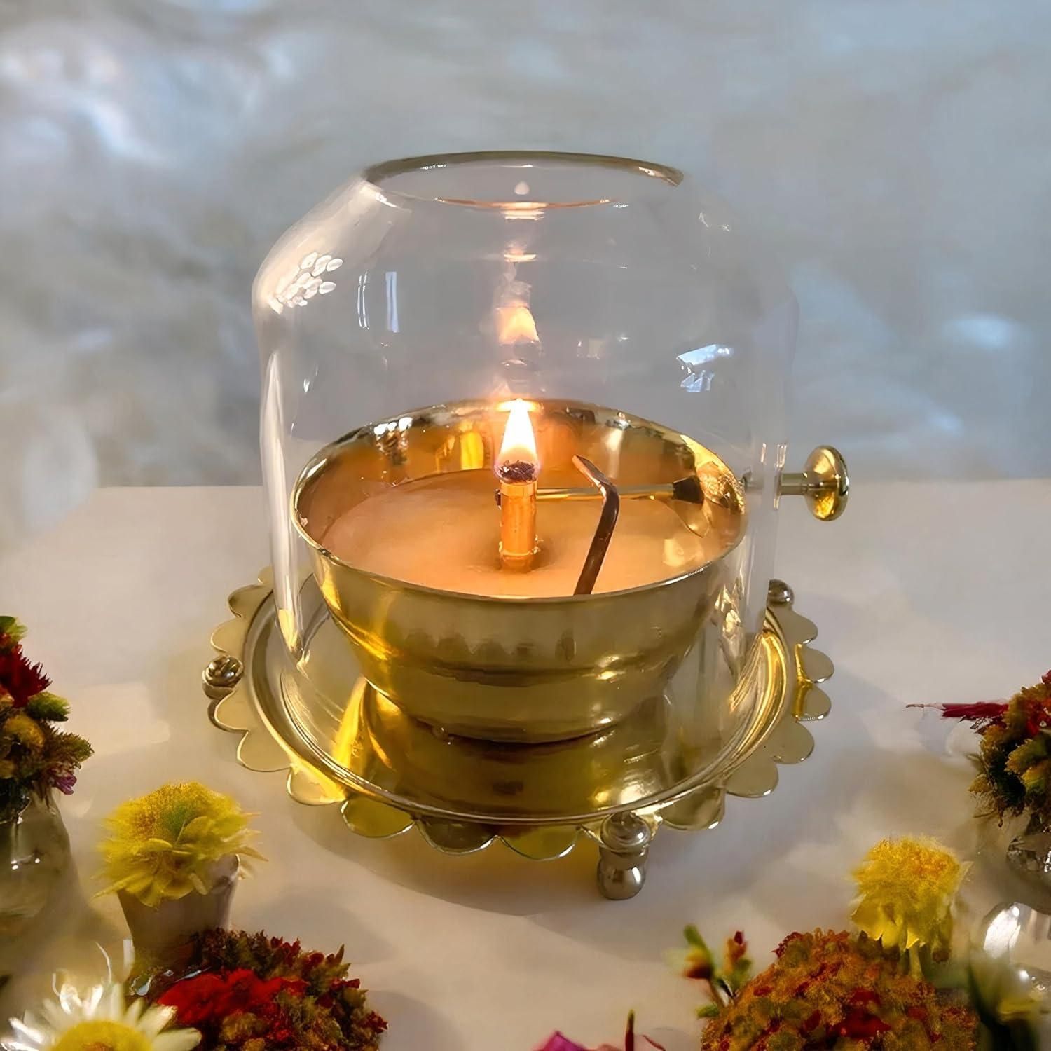 Golden Brass Akhand Diya with Rotating Wick